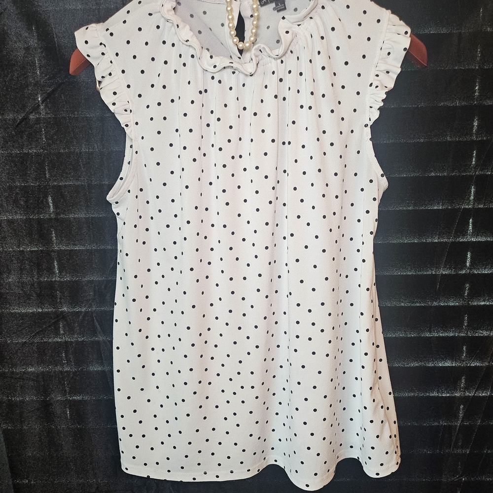 Adrianna Papell Black and White Ruffle Blouse